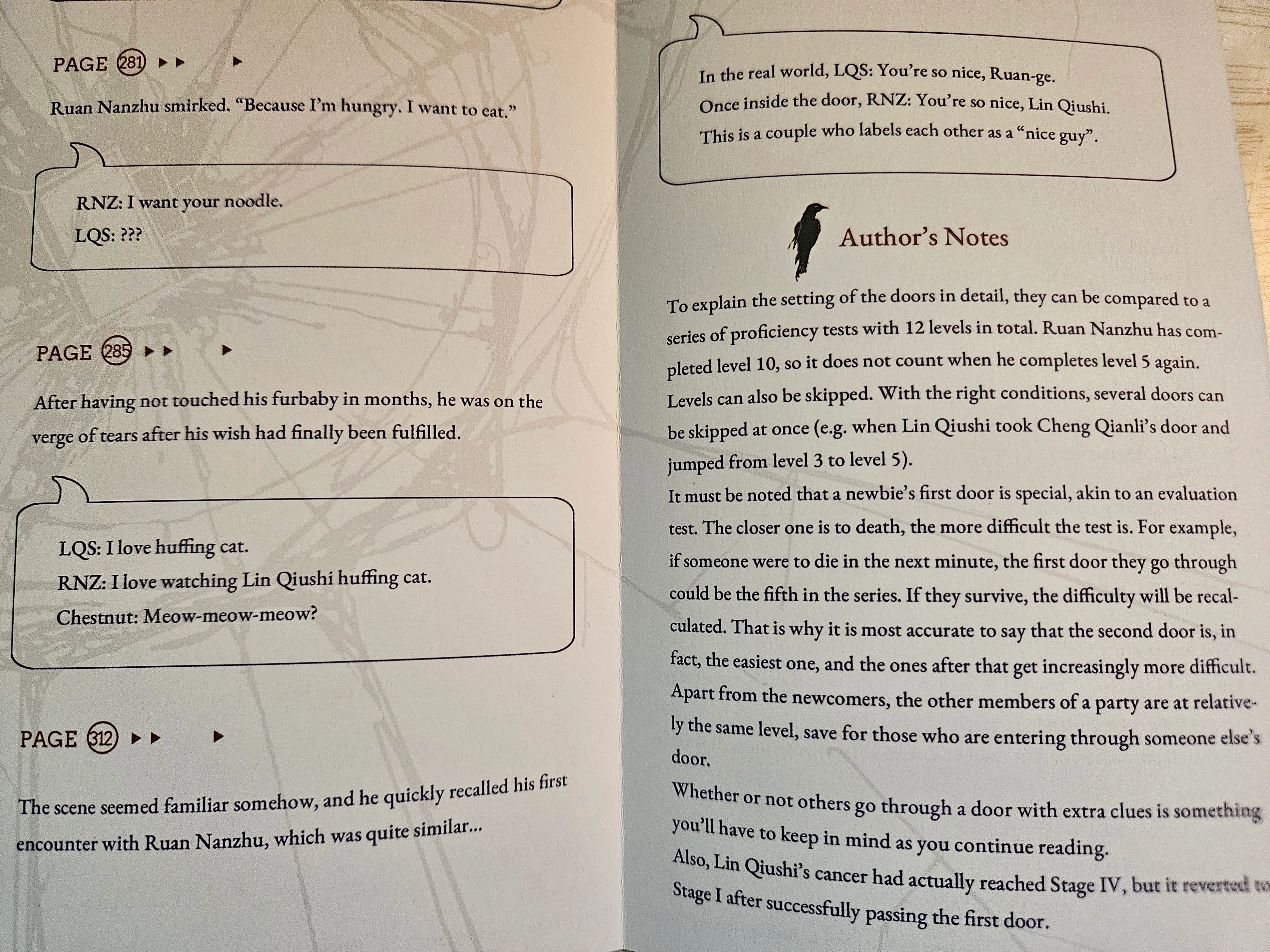 excerpt of a pamphlet containing the author&#x27;s notes for volume one of kaleidoscope of death