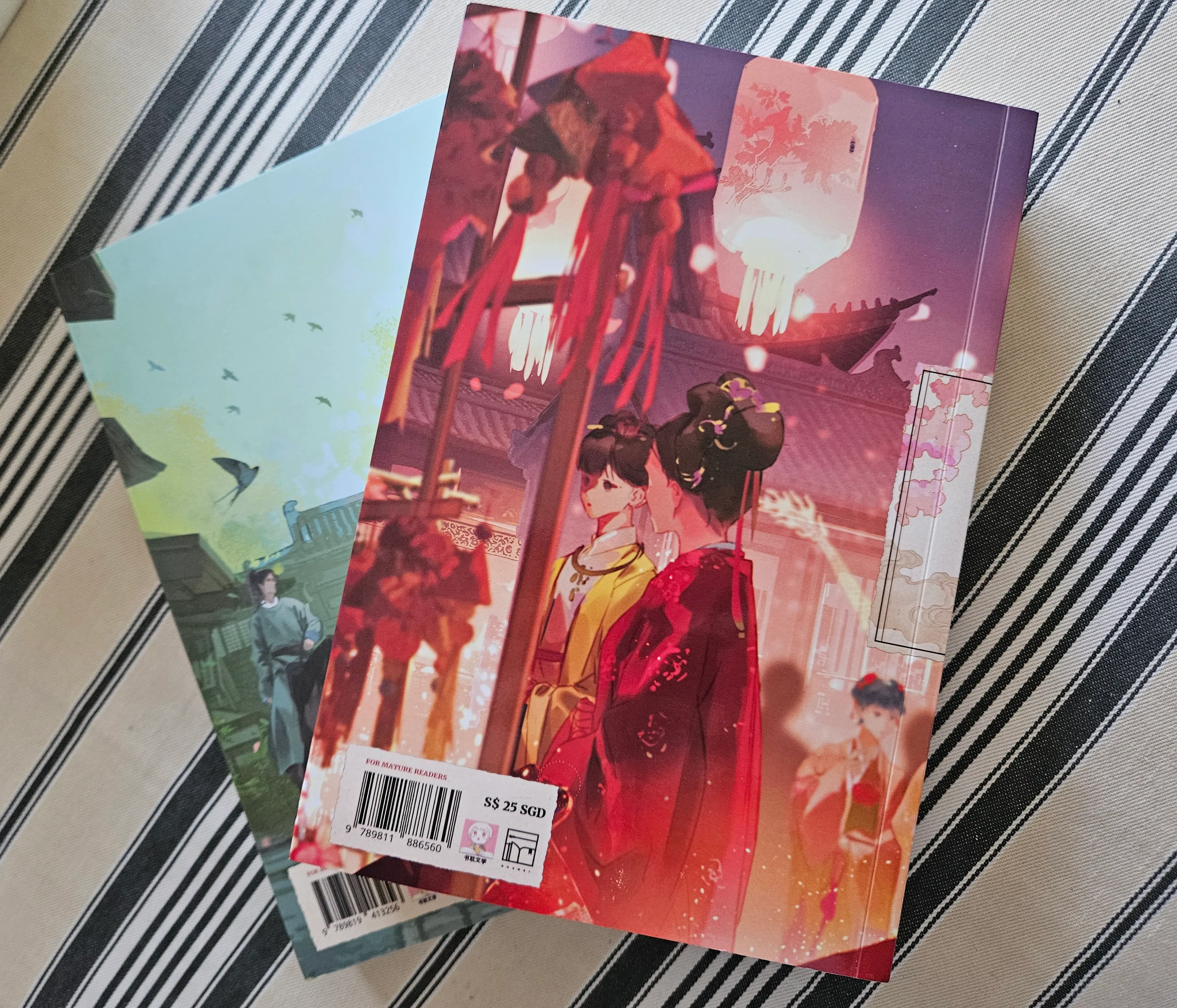 the backs of volumes one and two of how to survive as a villain